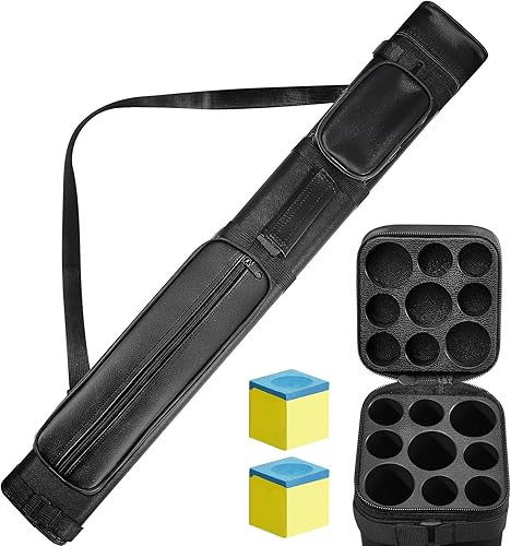 Deekin Funda rígida para palos de billar de 3 x 6 pulgadas, bolsa de almacenamiento para taco de billar, accesorios de mesa, 9 agujeros, bolsas de