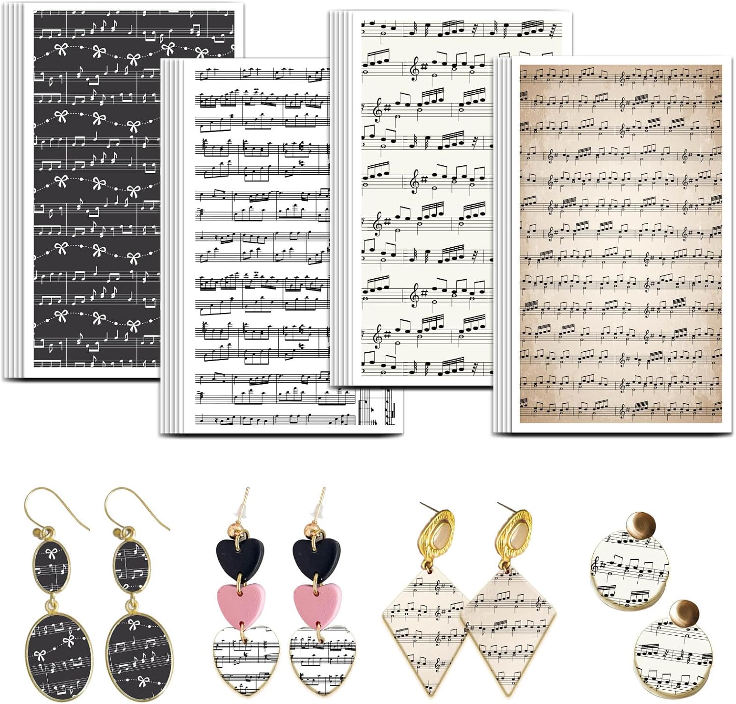 OLYCRAFT 24Pcs 4 Styles Music Notes Clay Transfer Paper for Polymer