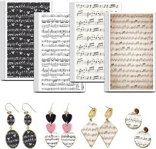 OLYCRAFT 24Pcs Music Notes Clay Transfer Paper 4 Styles Sheet Music Clay Transfers Paper for Polymer Clays Earring Musical Designs Transfer Sheets Small Ceramic Decal for Earring Jewelry Making