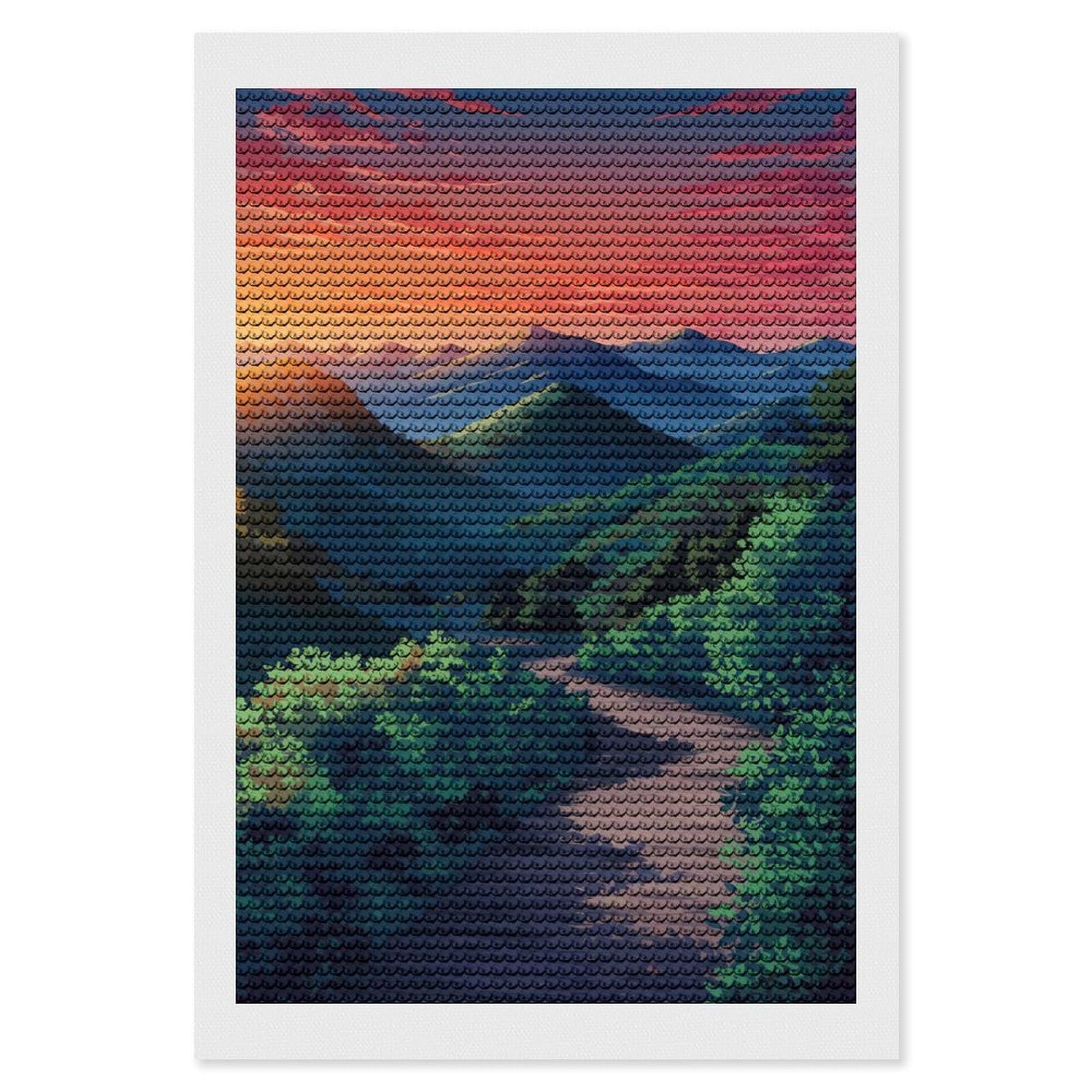 Junmoney Mountain Path at Sunset Crystal Diamond Art Kit 8"x12", Round Gems, Detailed Printed Canvas, Creative Gift Idea, Vintage Style Decor