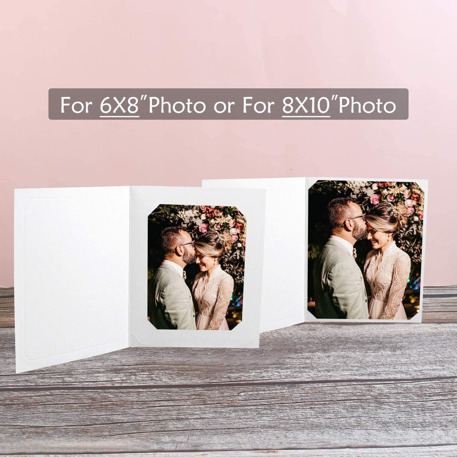 Golden State Art, Pack of 50, 6x8 or 8x10 Photo Folders, Cardboard Picture Frame, Paper Frame Cards, Greetings/Invitation Special Events: Graduation,Wedding(White)