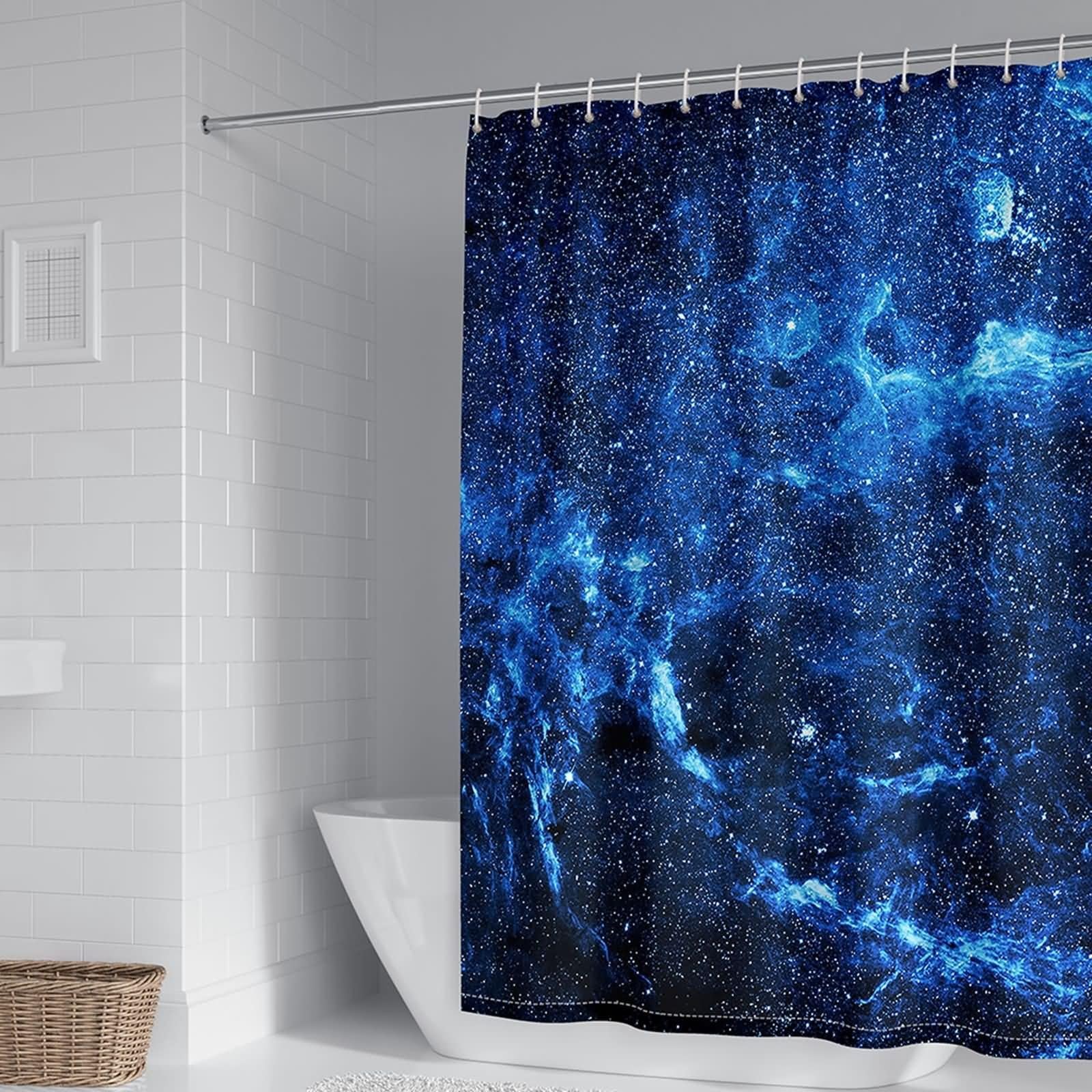 Cortinas de ducha frescas, cortina de ducha impresa hermosa galaxias azul poliéster 66 x 80 pulgadas