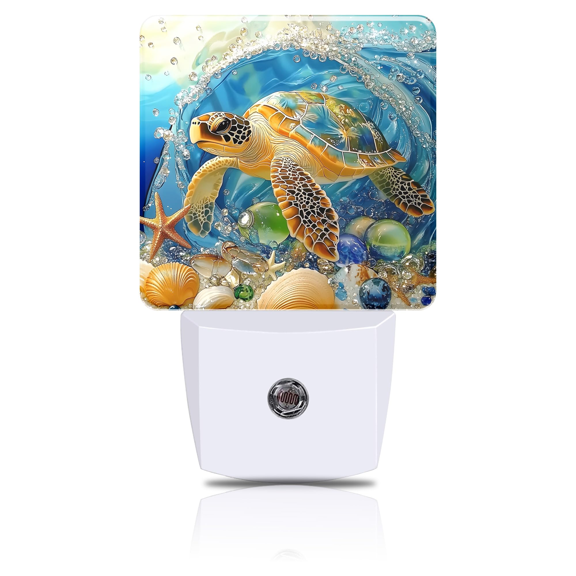FOISIIAEA Sea Turtle Night Light, Seashell Ocean Plug-in Nightlight with Dusk to Dawn Auto Sensor for Home Bedroom Hallway Kitchen 0.5W Sleep Friendly