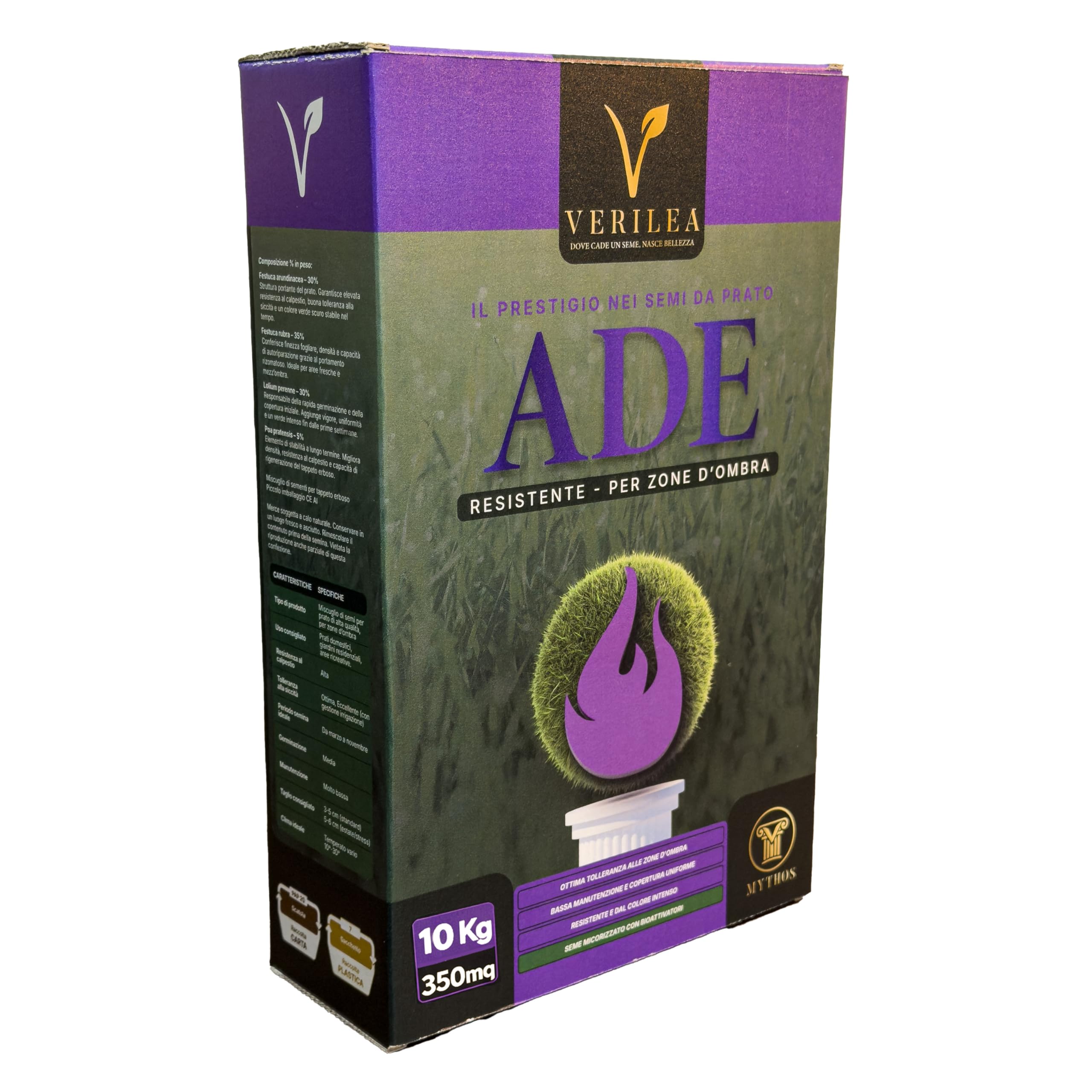 VERILEA ADE - Semi da Prato micorizzati per Zone d'Ombra, esteticamente superiore e resistenza elevata a siccità e calpestio. (10Kg per 350mq)