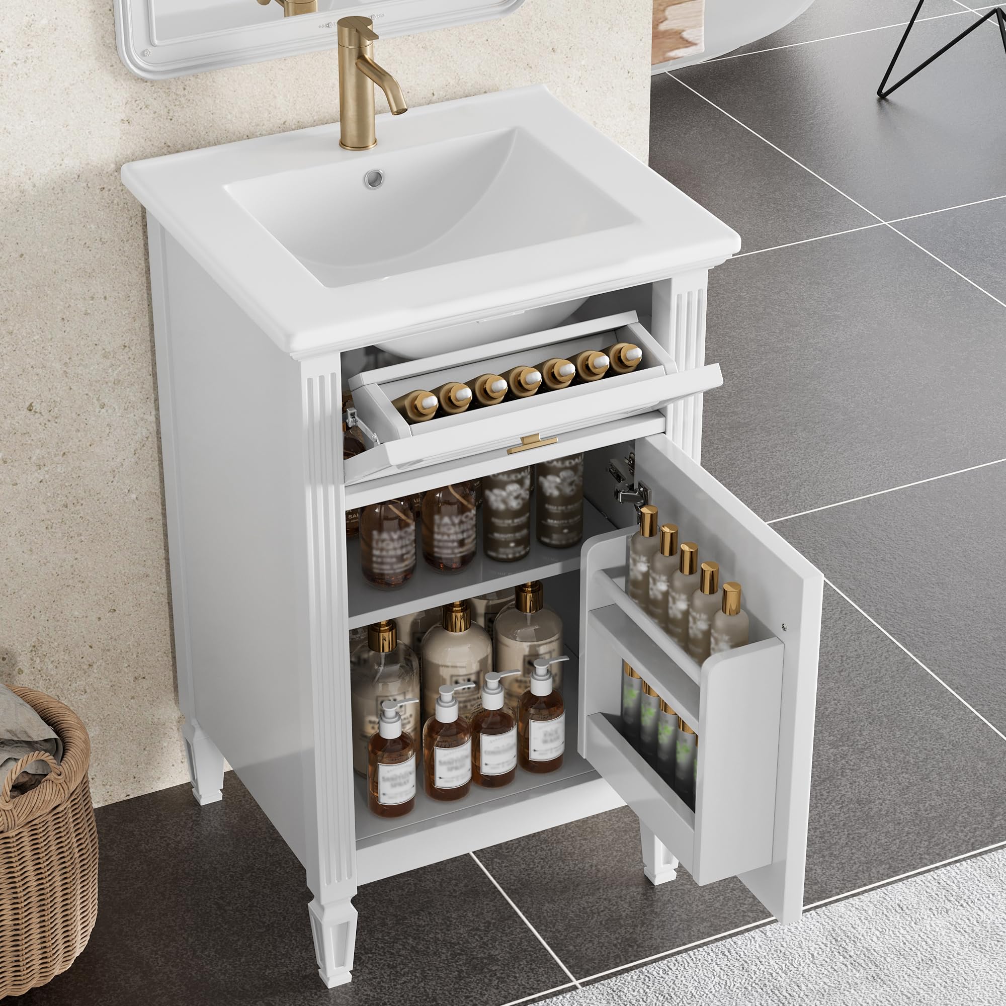 INTERHOMART 20 inch Small Bathroom Vanity with Ceramic Sink in White