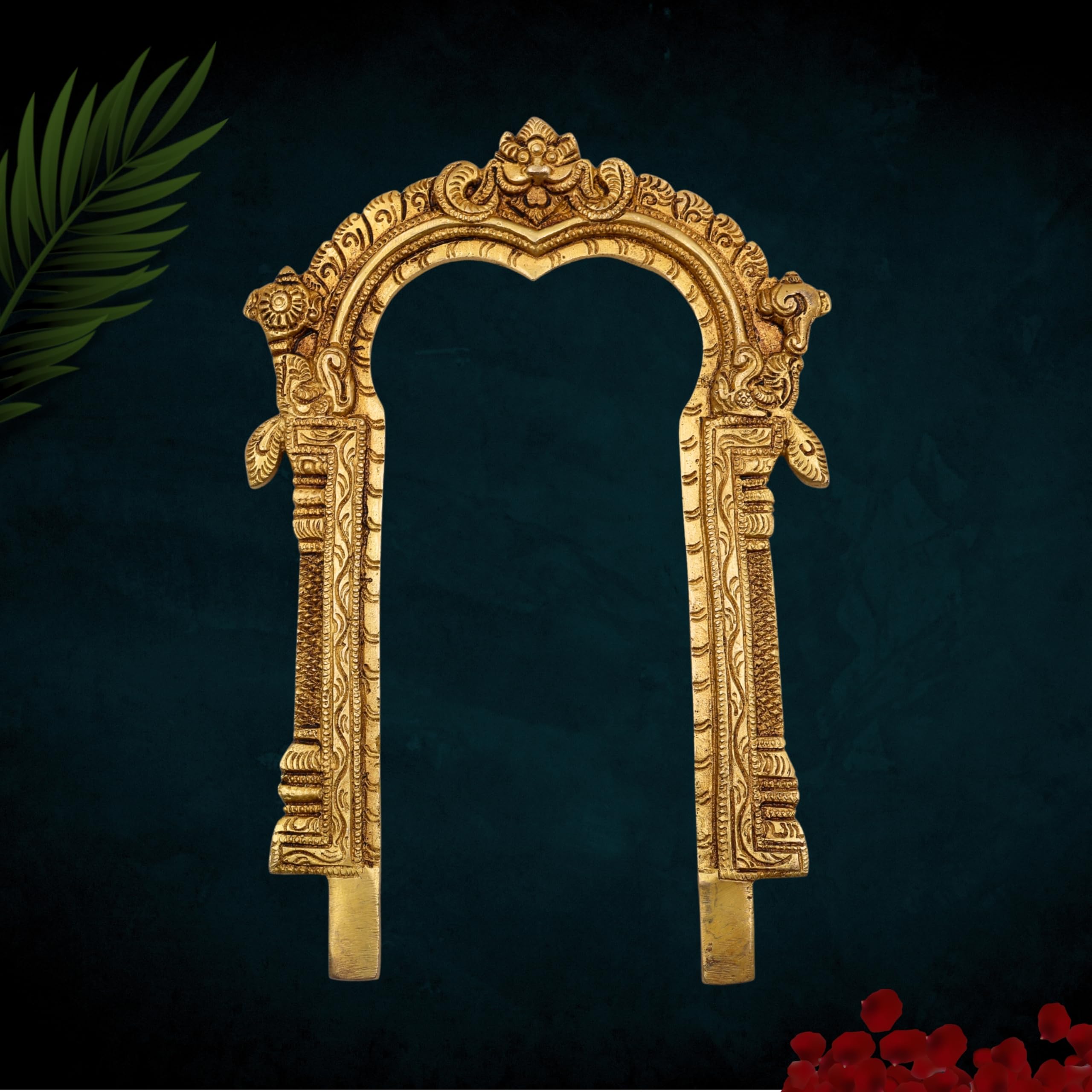 Bhunes Brass Prabhavali Halo Frame for Hindu Deities – Ganesh Laxmi Krishna Vishnu Shiva Parvati Idol Arch Temple Murti Pooja Decorative Aura, Gold, 10.5 Inch, 1 Piece-image-40