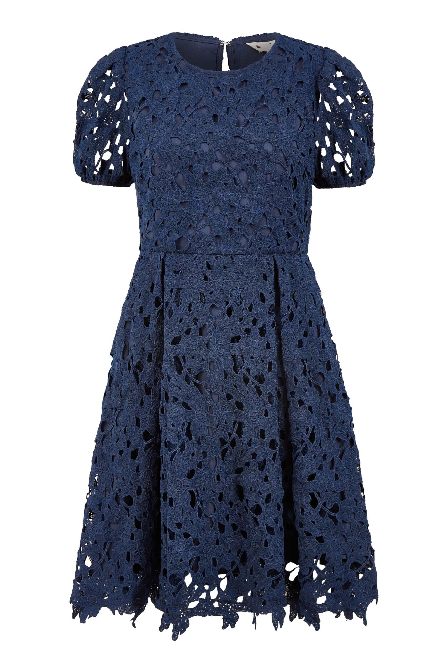 Yumi Women's Navy Lace Skater Dress With Puff Sleeves Size 14