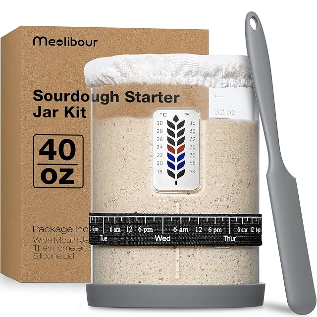 Premium Pro Sourdough Starter Jar Kit - 40oz Large Wide Mouth Sourdough Bread Jar with Marked Feeding Band
