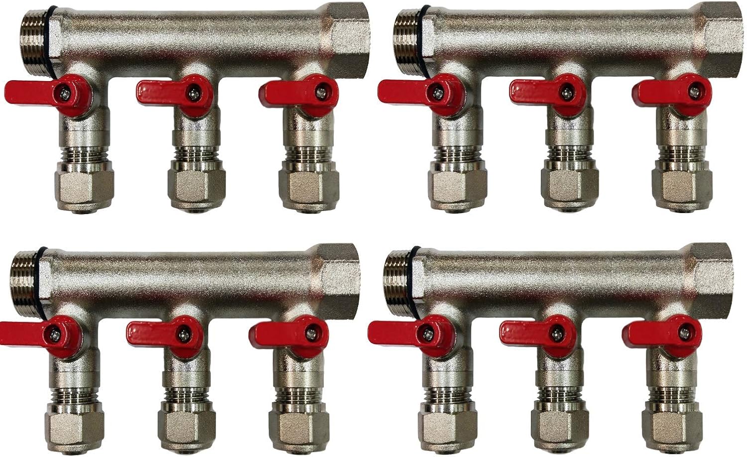 12 Loop Plumbing Manifold w/ 3/4" trunk & 1/2" pex ball valves, red handle