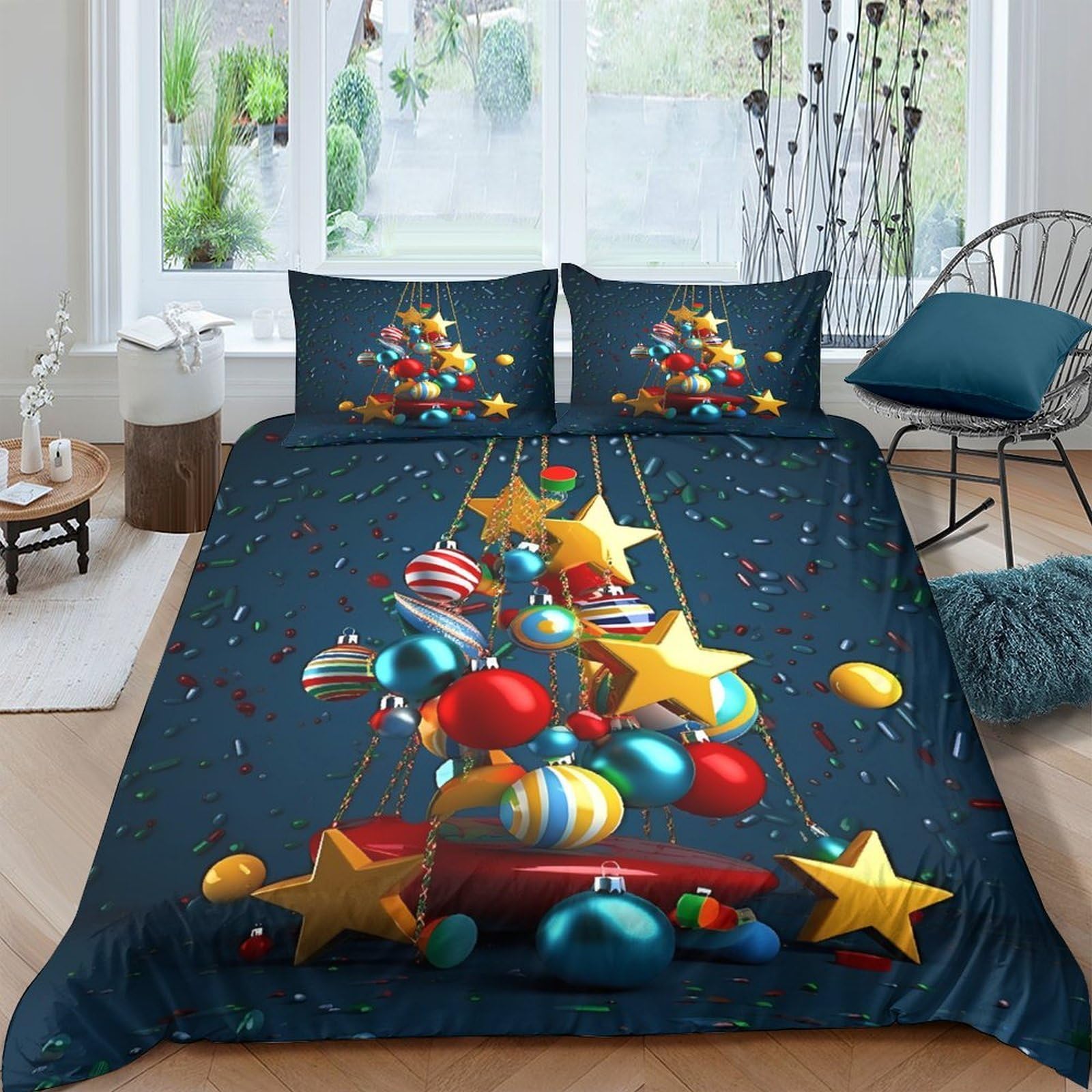 Ctjqhvkz Style-5 3D Printed Festive Balloons Fitted Sheet Microfiber Soft Star Decor Mattress Cover Bedroom Guestroom Washable Single（135X200cm）