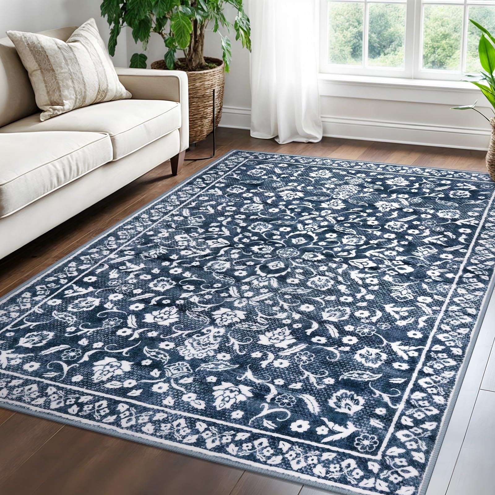 SILOLOOM Vintage 5x7 Rugs Washable Living Room Area Rug Non Slip