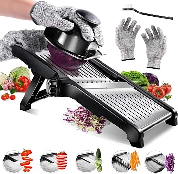Masthome Mandoline Vegetable Slicer, 5-in-1, Stainless Steel Adjustable