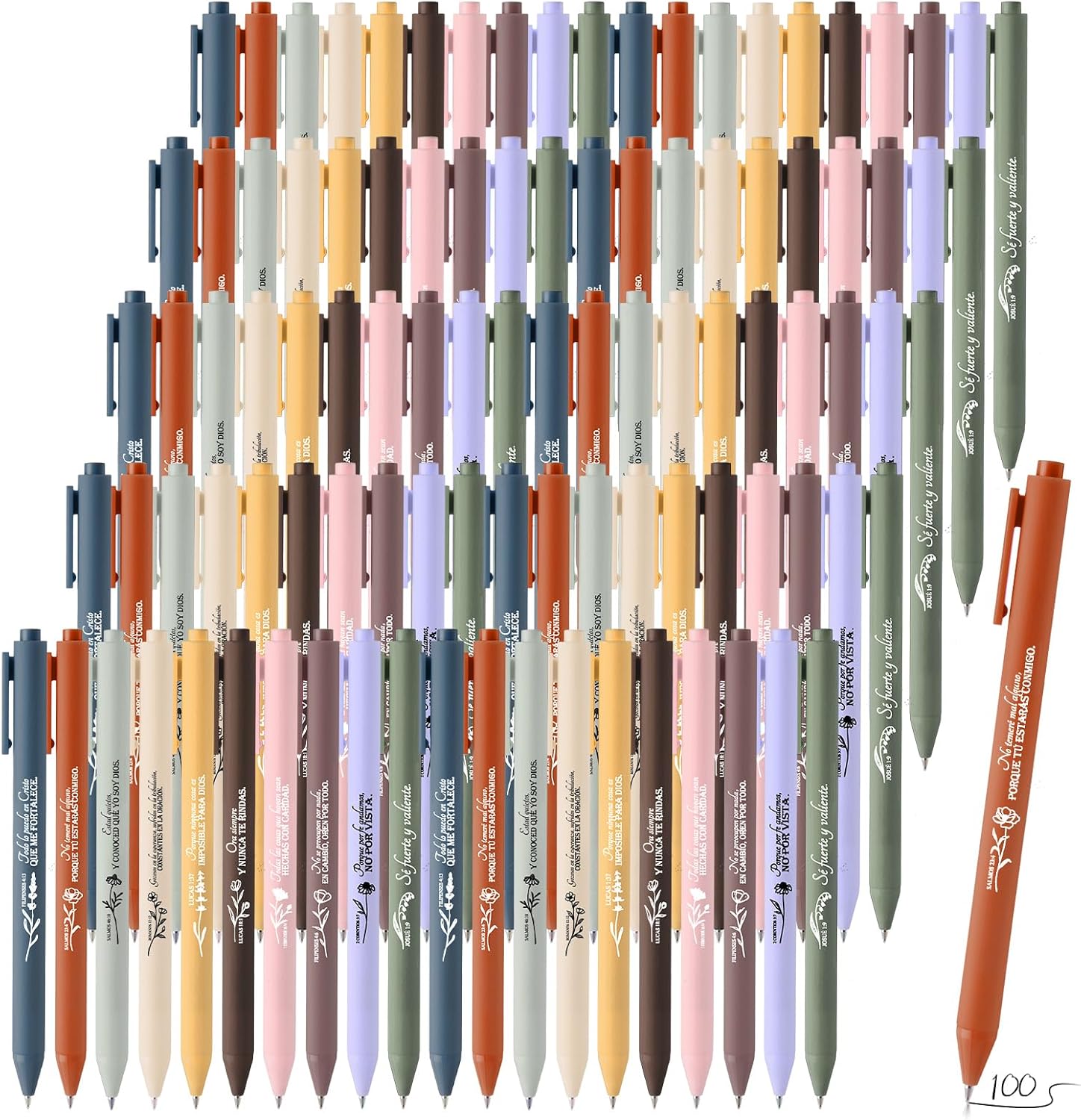 Sayglossy 100 Set Spanish Christian Gifts Mother's Day Bible Verse Pens Bulk Religious Inspirational Ballpoint Pens for Women Mom Madrina Mama Church Seniors Bible Study Sunday School Teacher