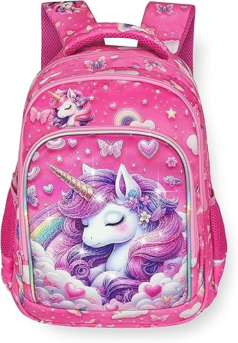 Mochila escolar de unicornio rosa para niñas, mochila escolar para primaria, jardín de infantes, preescolar, mochila de viaje con correa para el