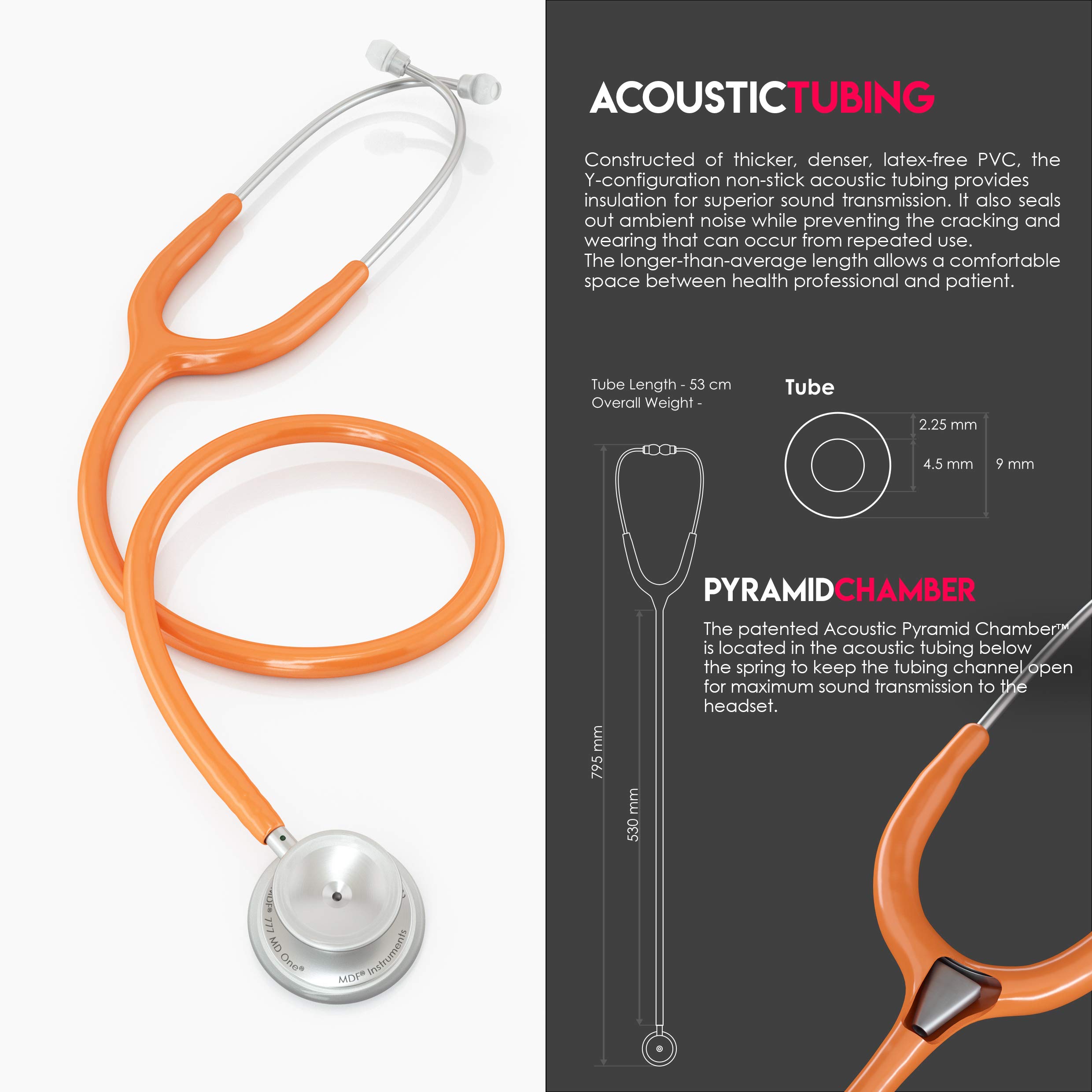 MDF Instruments MD One Estetoscopio doble cabeza de acero inoxidable - GarantÌa de por vida & Programa-piezas-gratuitas-de-por-vida MDF77727 (Naranja)