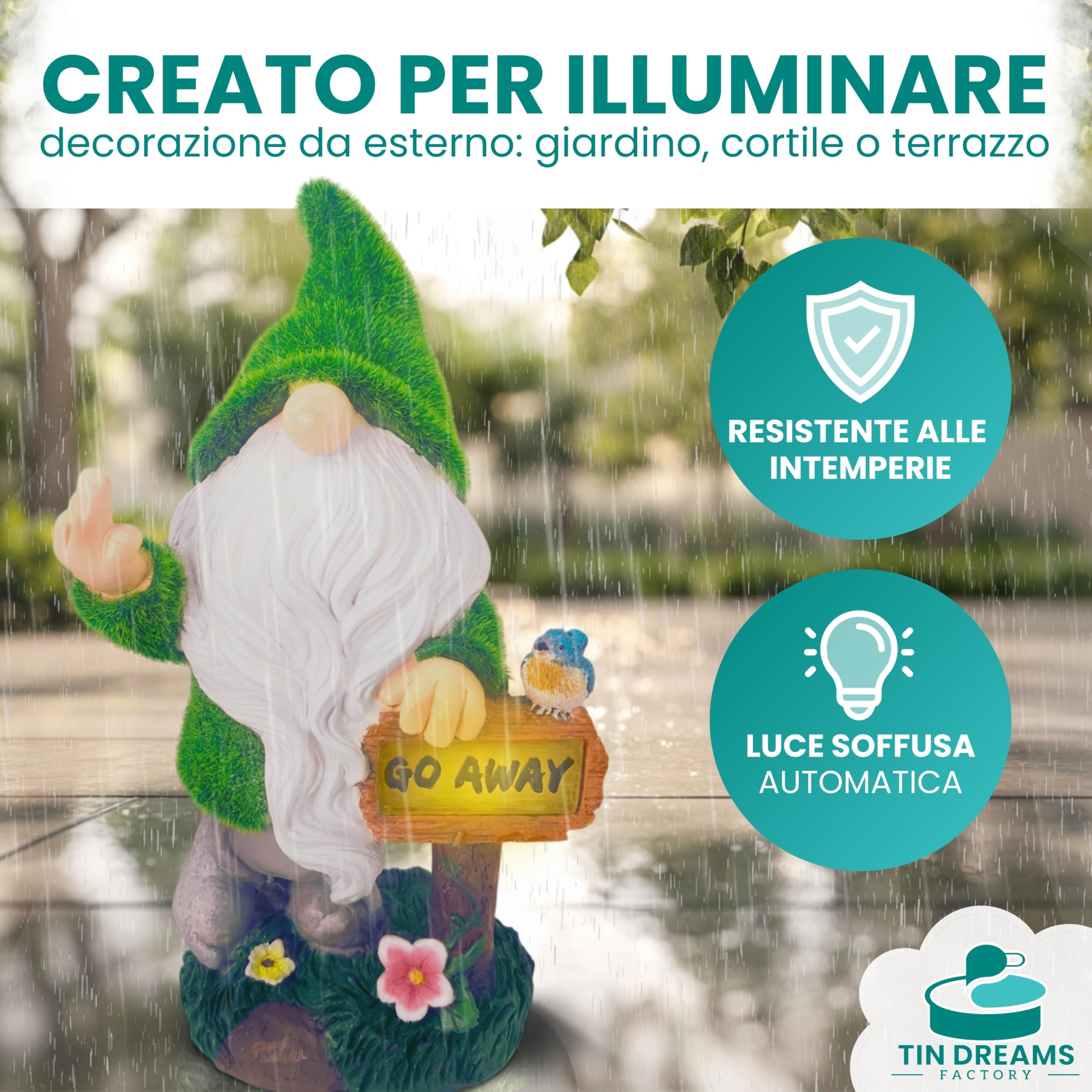 Nano da Giardino Divertente con Dito Medio e Luce Solare – Statua in Resina per Esterni – Decorazione Umoristica per Giardino, Terrazzo e Balcone – 28 cm