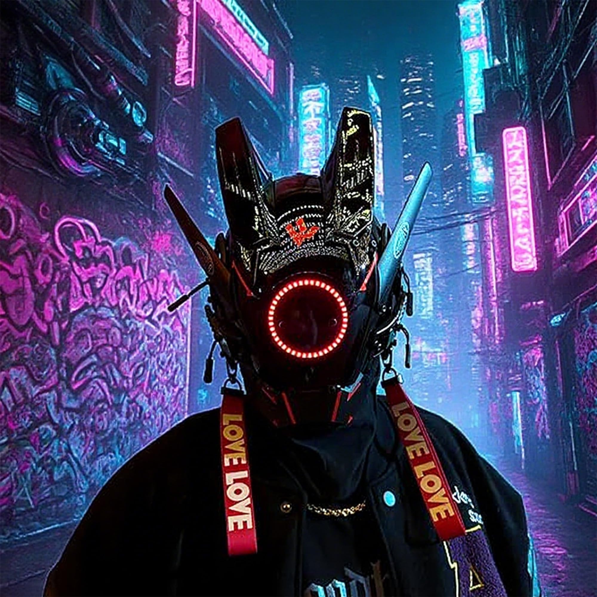 Masque punk pour adulte - Masque de samouraï cool - Casque gothique futuriste - Accessoire d'Halloween - Pour fête de musique et festival