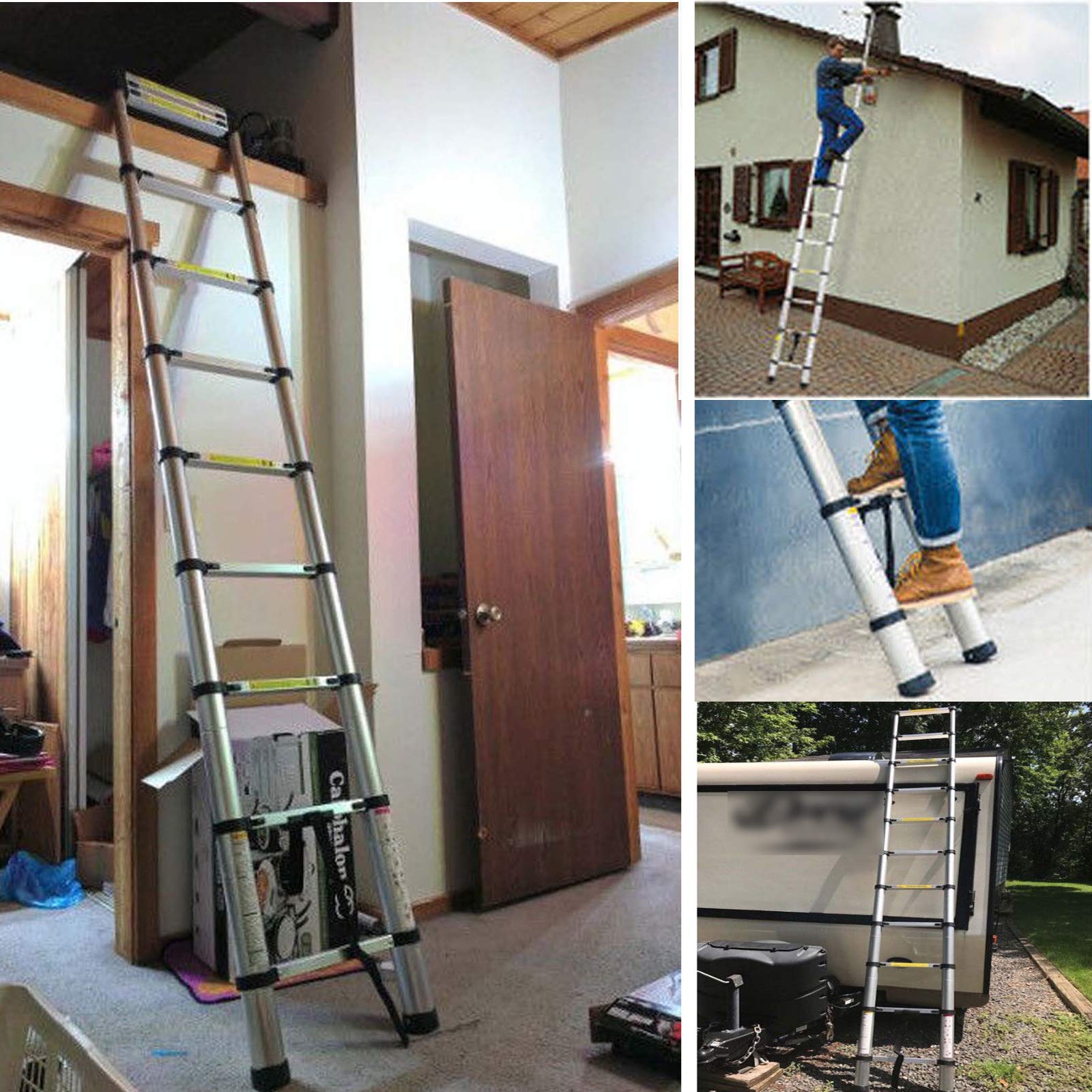 Escaleras telescópicas multiusos de aluminio de 5 metros de capacidad 330 libras DIY plegable extensible Builder Supply escaleras rectas 13 pasos portátil