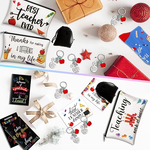 Miniatura 5 de Juego de 36 regalos de agradecimiento al profesor 6 bolsas de maquillaje para profesores 6 llaveros para profesores 6 calcetines de agradecimiento