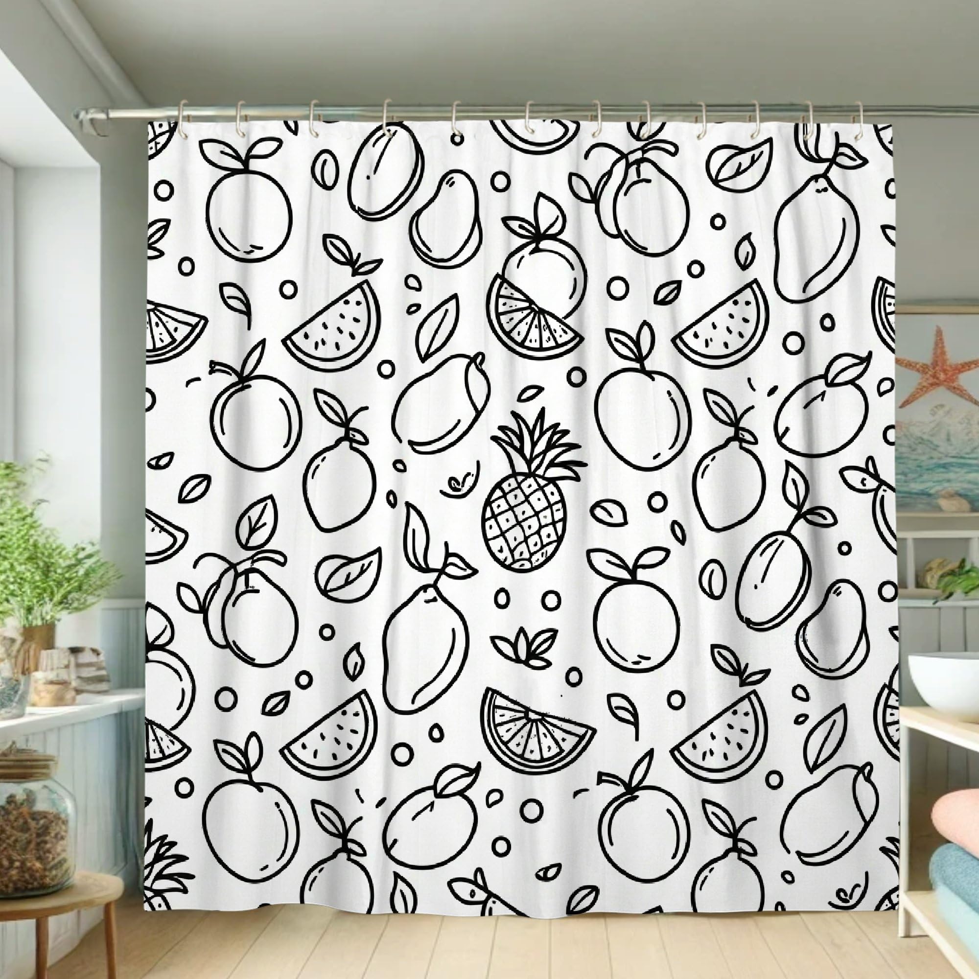 Rideau de douche ananas et pastèque 183x183 cm lavable avec crochets pour salle de bain