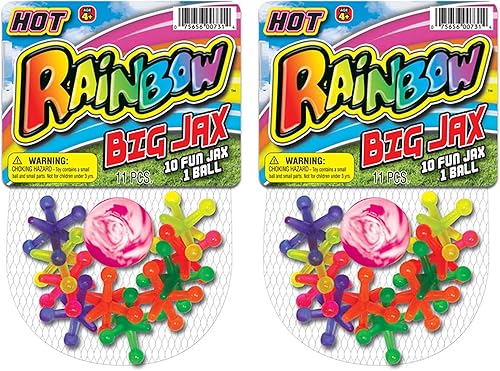 Miniatura 9 de JA-RU Juego de juguetes Jumbo Jax con bola de goma (juego de 24 Jax) Juego de gatos de neón arcoíris para niños y adultos. Juguetes clásicos retro.