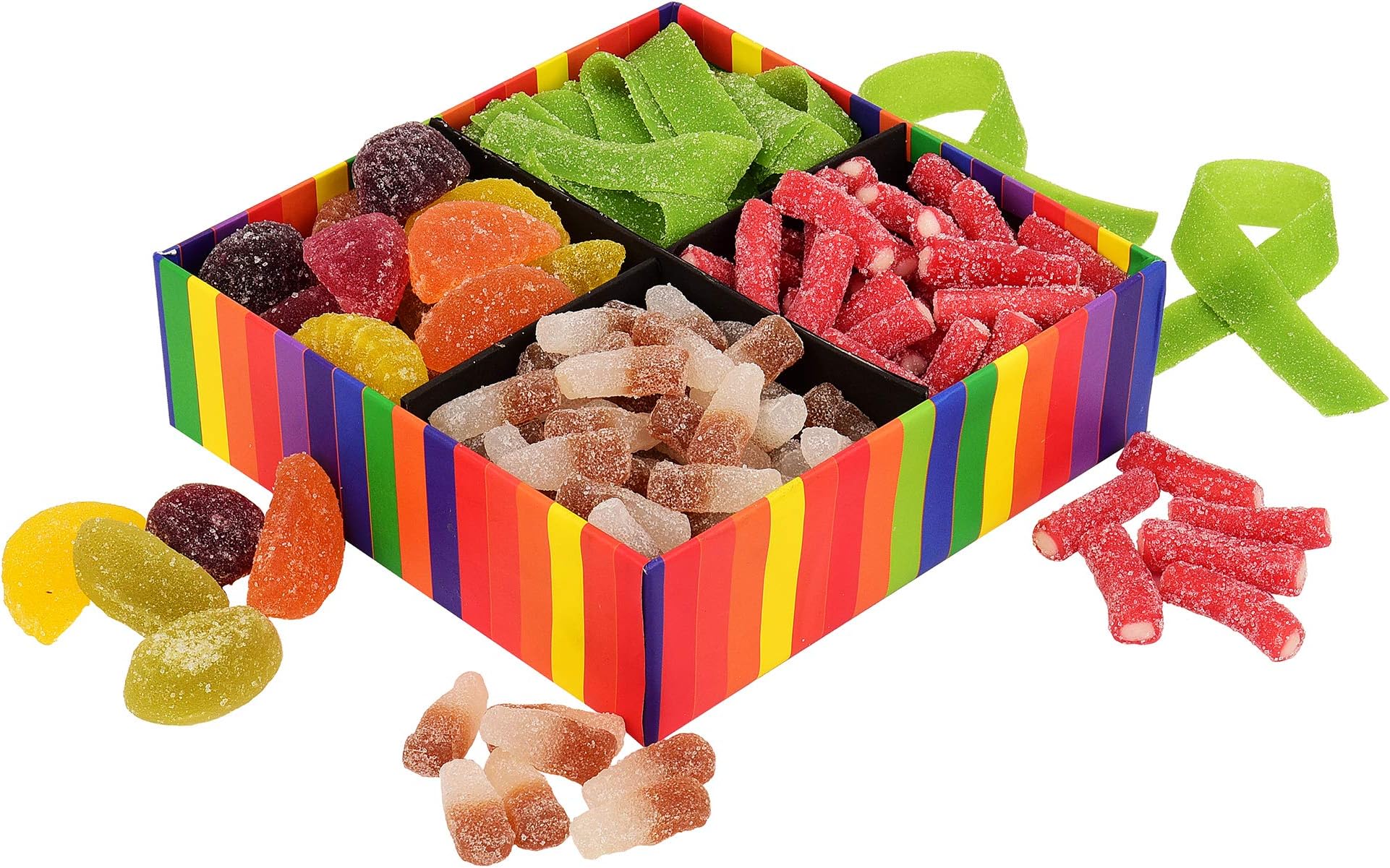 House of candy The Fruity Delight Black Box 600 Gm Vegetarian Mixed Candy Box W/ Fruit Flavoured Candies, Fizzy Colas, Sour Candy, 600 g