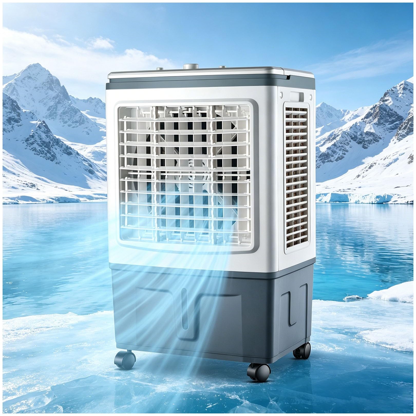 3 in 1 Portable Air Cooler & Fan, 3-Sided Pad 1758 CFM, 30L Tank 10-12h, 120° Swing, 360° Casters, 3 Speeds, Windowless, 100W, for Bedroom Garage