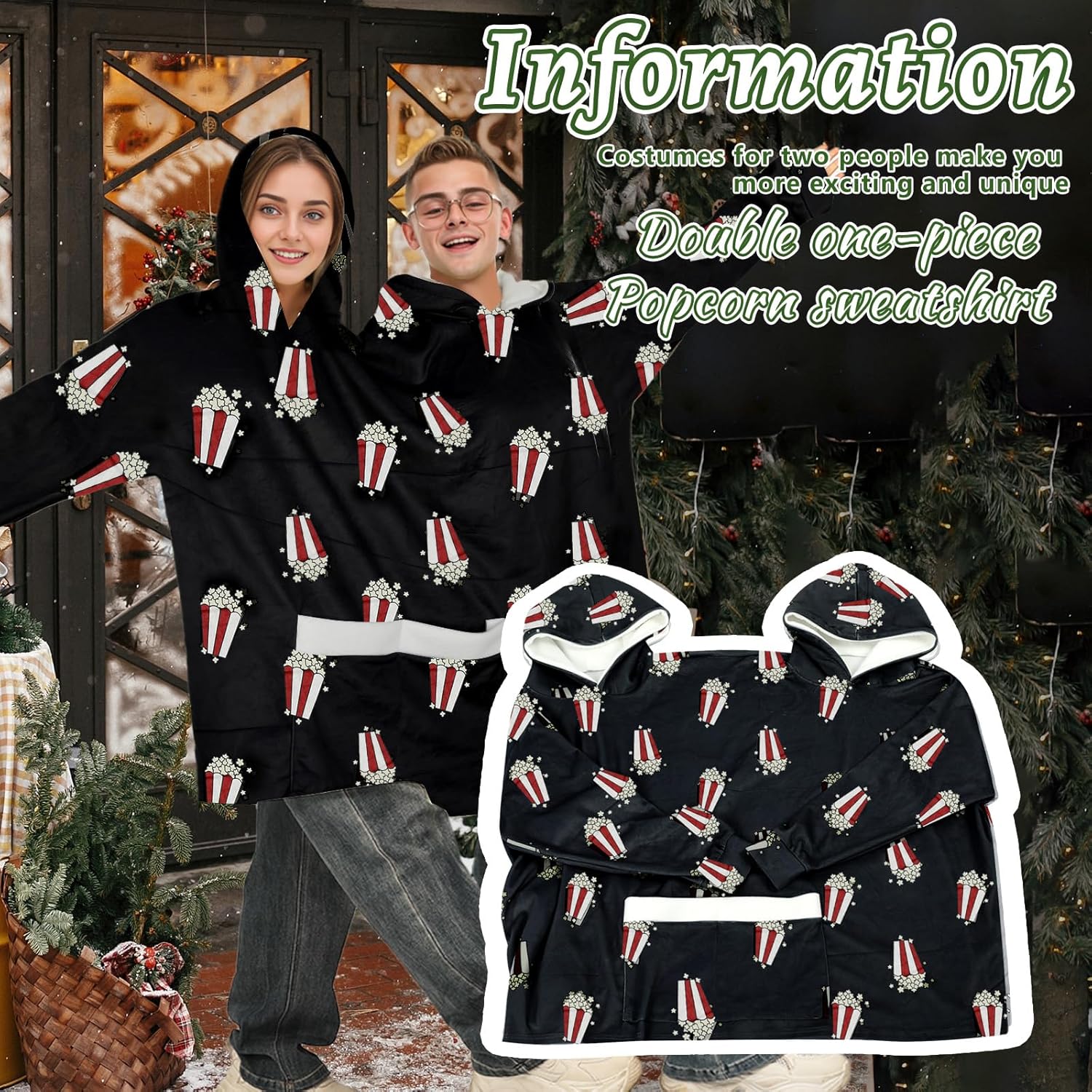 nezababy Matching Couples Pajamas Hoodies Funny Couple Onesies Two Person Flannel Blanket Clothes for Adult Bf and Gf - Image 7