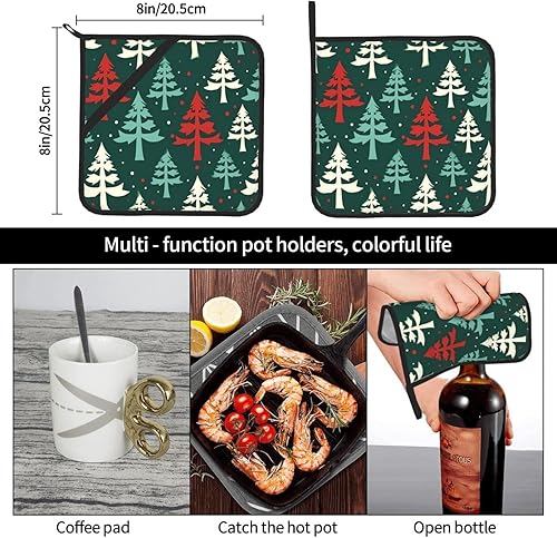 Miniatura 6 de Christmas Tree Pattern Print Pot Holders Set of 2 Kitchen Heat Resistant Potholder Non Slip Waterproof Hot Pads with Loop for Microwave BBQ Cooking