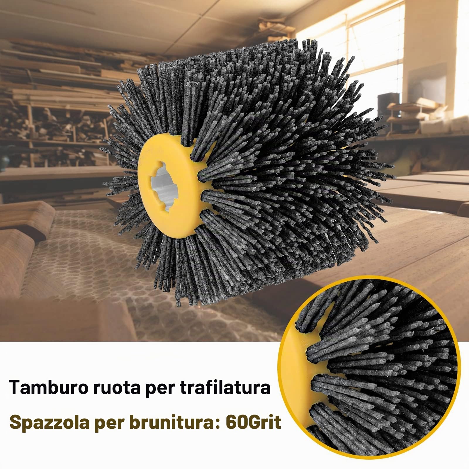 Abrasivi Wire,Drum Brush #60 Spazzola Brunishing Lucidatura de nylon mobili in Legno Brillante per Lucidatura Striping Disegno Grit(Grigio)