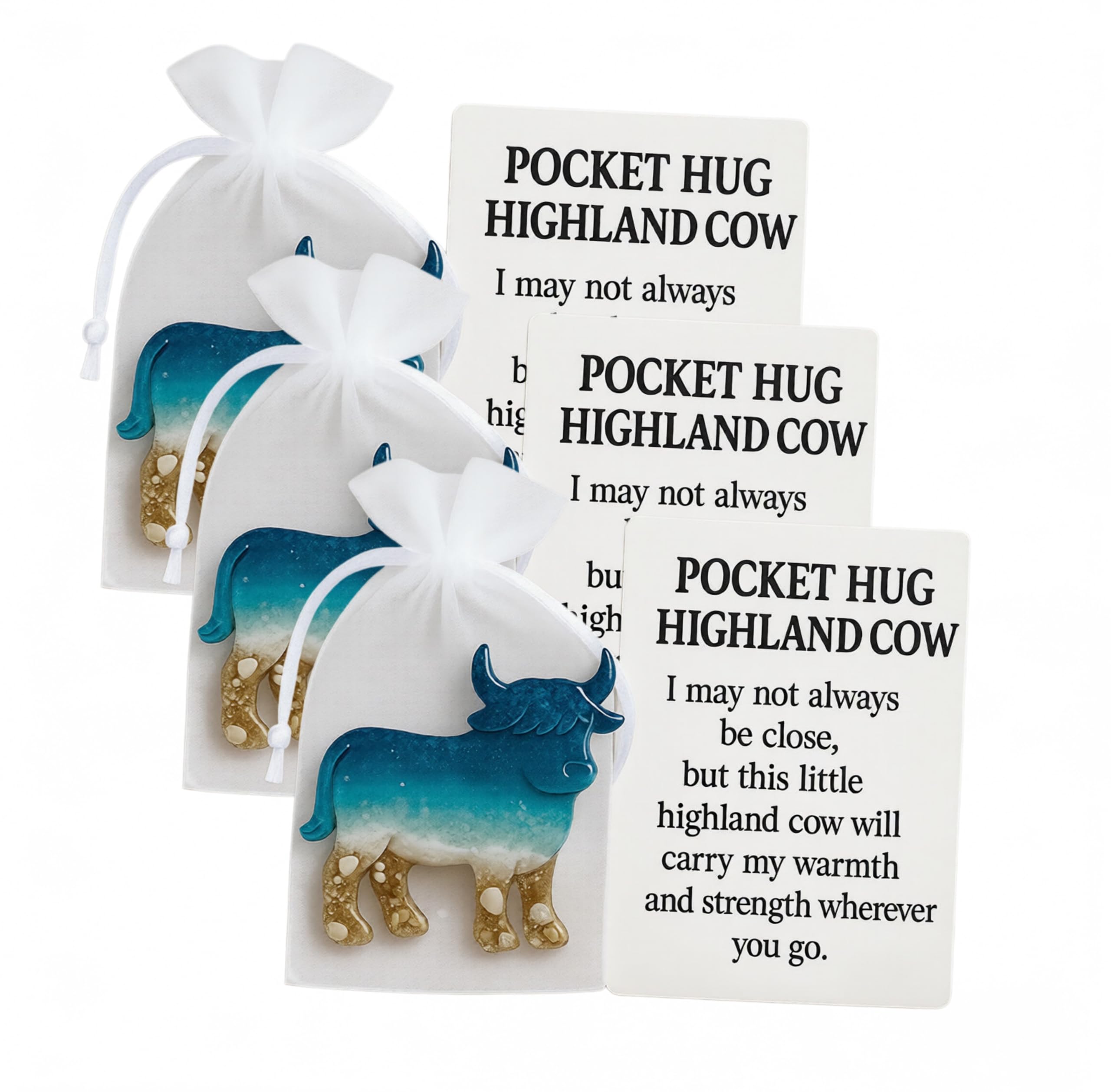 3 Pcs Pocket Hug Highland Cow Highland Cow Gift with Inspirational Card Acrylic Highland Cow Gifts for Women Mini Emotional Support Gift for Friends Family Encouragement Birthday (3Pcs Highland Cow) — image 1