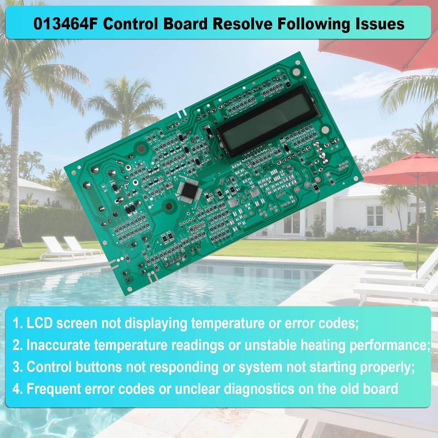 013464F PC Control Board Compatible with Raypak Digital Gas Heater, Replace 406A 185B 265B 335B 405B 206A 266A 336A 207A 267A 337A 407A PC Control Board, with LCD Display