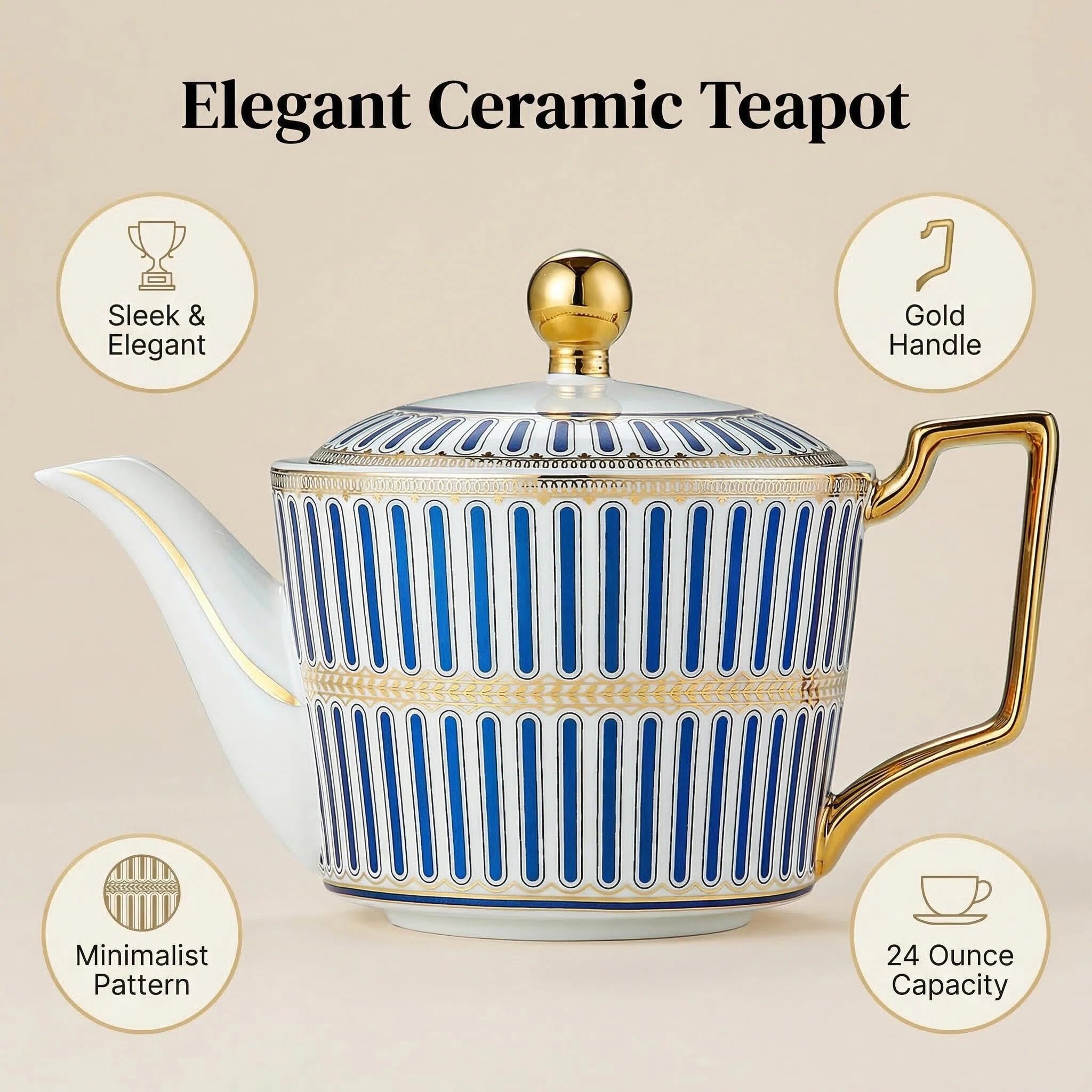 Teiera reale, teiera in ceramica in stile europeo, teiera fiorita e foglia sciolta - 24 oz, infusore rimovibile in acciaio inox…