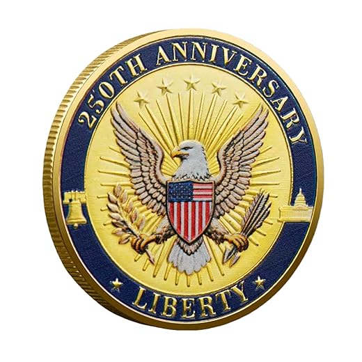 USA 250th Anniversary Commemorative Coin – Gold-Plated High-Relief 1776–2026 Patriotic Collectible with Red/White/Blue Enamel, Liberty Bell & Bald Eagle Design, Gift for Patriots & Veterans