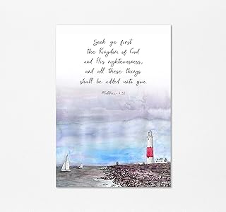 Seek Ye First Wall Art Print, Matthew 6:33 Picture, Christian Scripture Poster Gift Idea UNFRAMED A4, Crafty Cow Design
