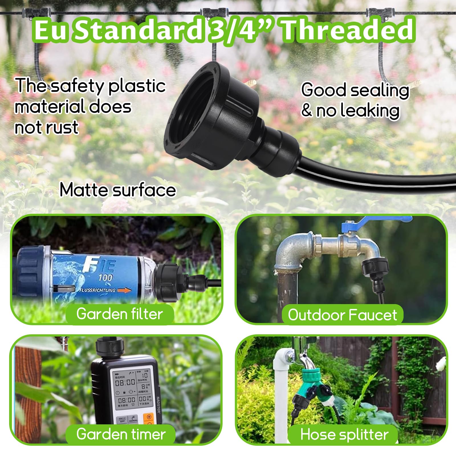 16M Outdoor Mister, 64 szt. Zestawy do nawadniania System zamgławiania z 18 dyszami do mgły ze złączem T + 1 adapter (mosiądz, 3/4") do imprez plenerowych, ogrodów