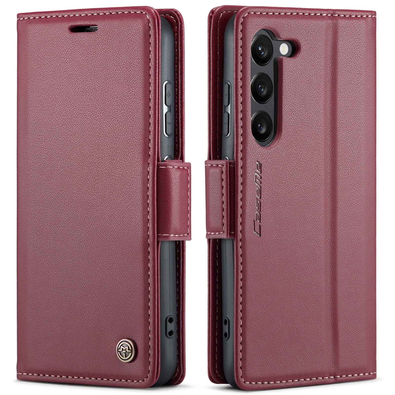 QLTYPRI Wallet Case for Samsung Galaxy S24 Plus, PU Leather Magnetic Flip Folio Case with RFID Blocking Card Slots Kickstand Shockproof Protective Phone Case Cover for Samsung S24 Plus–Wine Red