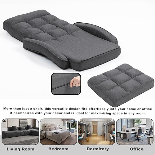 Miniatura 4 de Silla de piso para interiores con reposabrazos y almohada, sofá plegable de 14 posiciones, ajustable, cómoda, reclinable, asientos acolchados para
