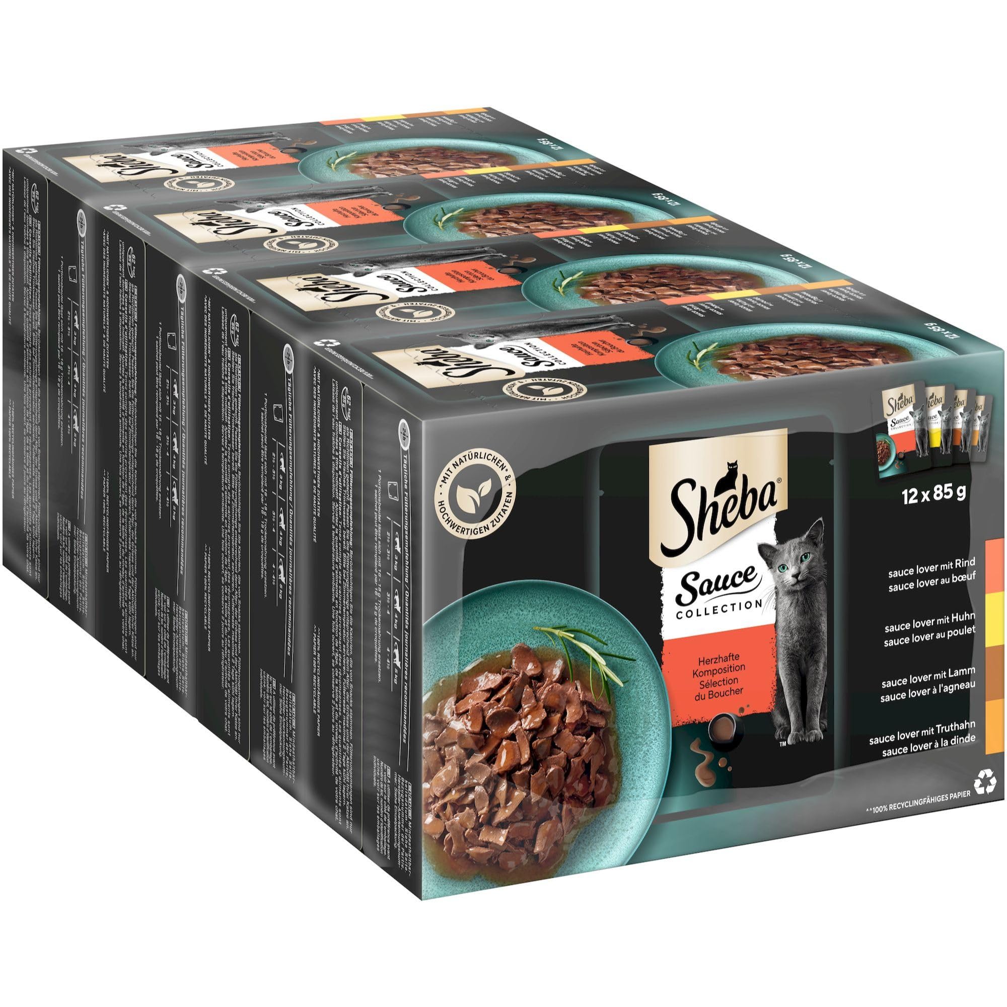 Sheba Sauce Collection Katzen Nassfutter im Portionsbeutel Herzhafte Komposition Multipack 4x12x85g