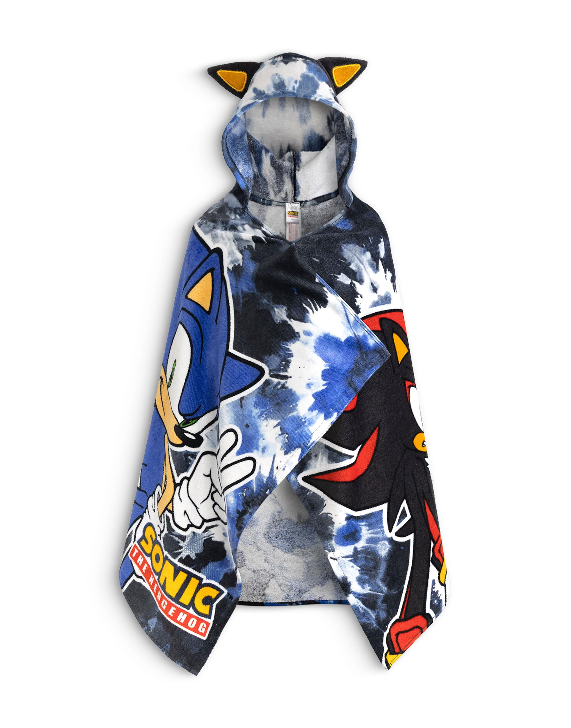 Sonic The Hedgehog Shadow Boys Black Blue Poncho Towel | Hooded Beachwear with 3D Hood Detail & Graphic Character Design | Kids Poolside Towel Robe | Sonic Merch