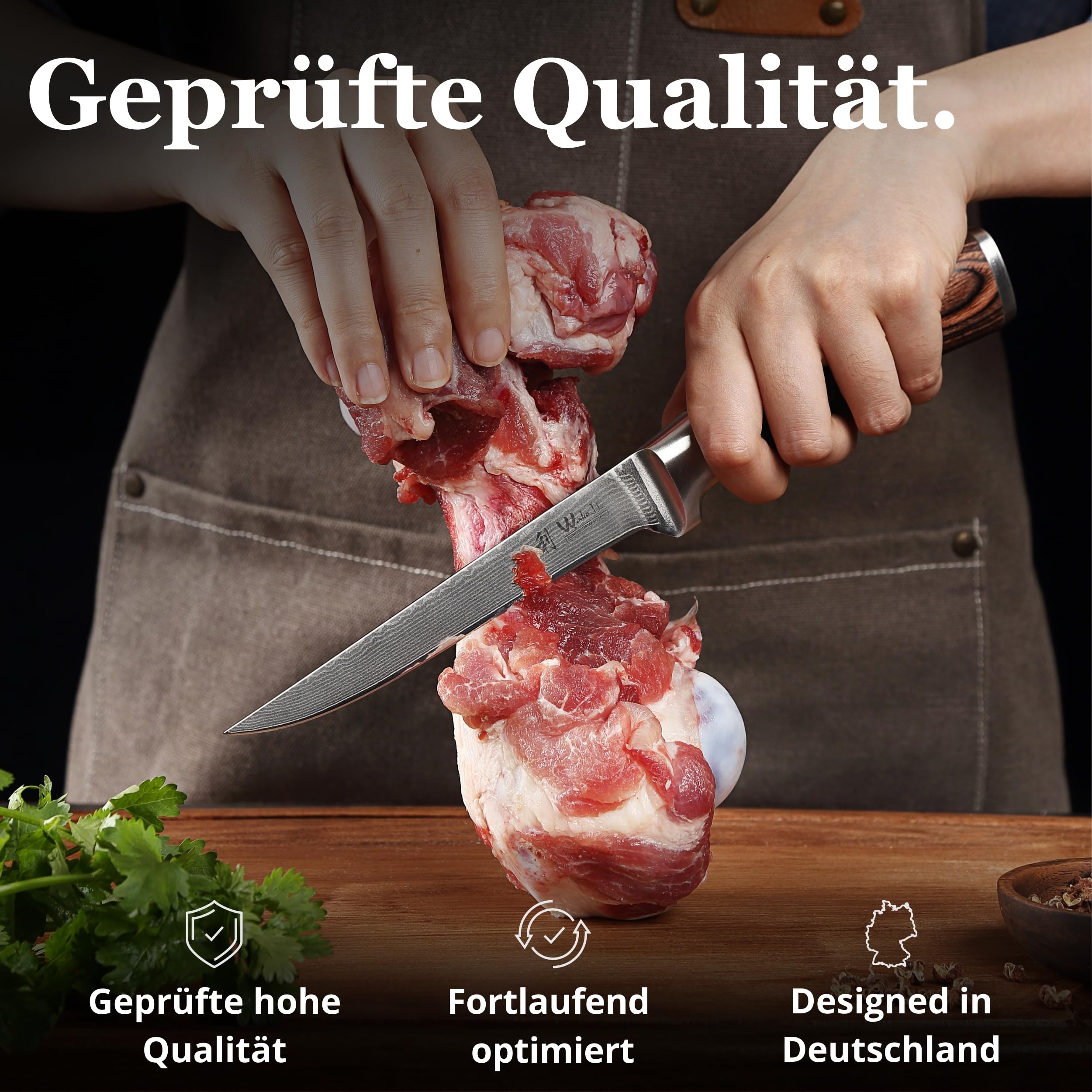 Wakoli EDIB Ausbeinmesser aus echtem Damaststahl (VG10 Kern) mit 14,5 cm Klinge – Scharf und ergonomisch – Damastmesser mit Pakkaholzgriff in Geschenkbox – Damast Filetiermesser für Fisch & Fleisch