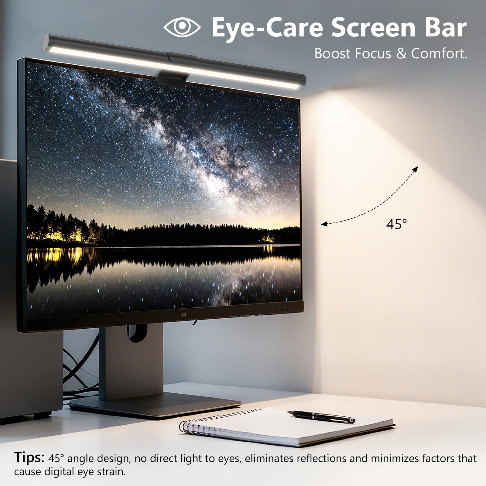 Barre lumineuse pour moniteur, lampe de lecture USB pour soins des yeux, lumières d'ordinateur LED de 30 cm avec éclairage ultra large, 3 températures de couleur, lumière de bureau à intensité