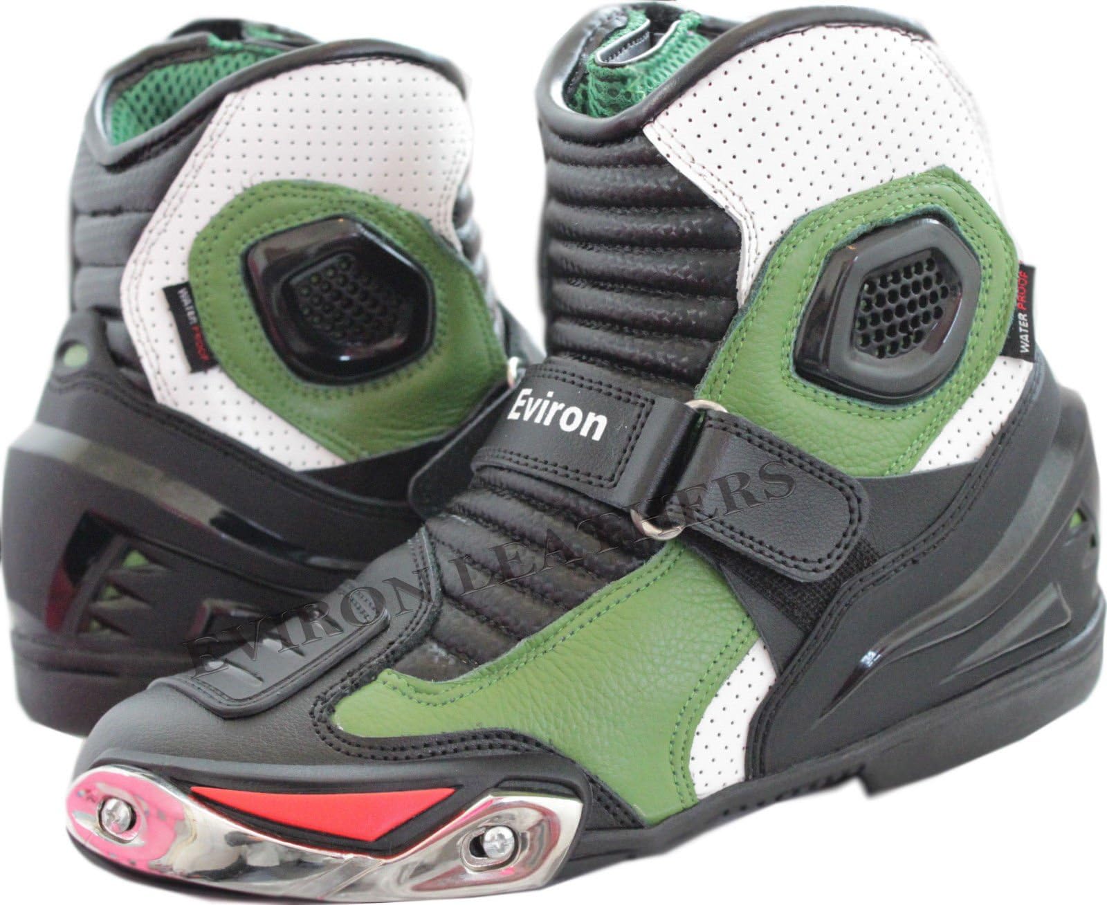 Short Ankle Style Motorcycle Leather Green Boots (UK 11)