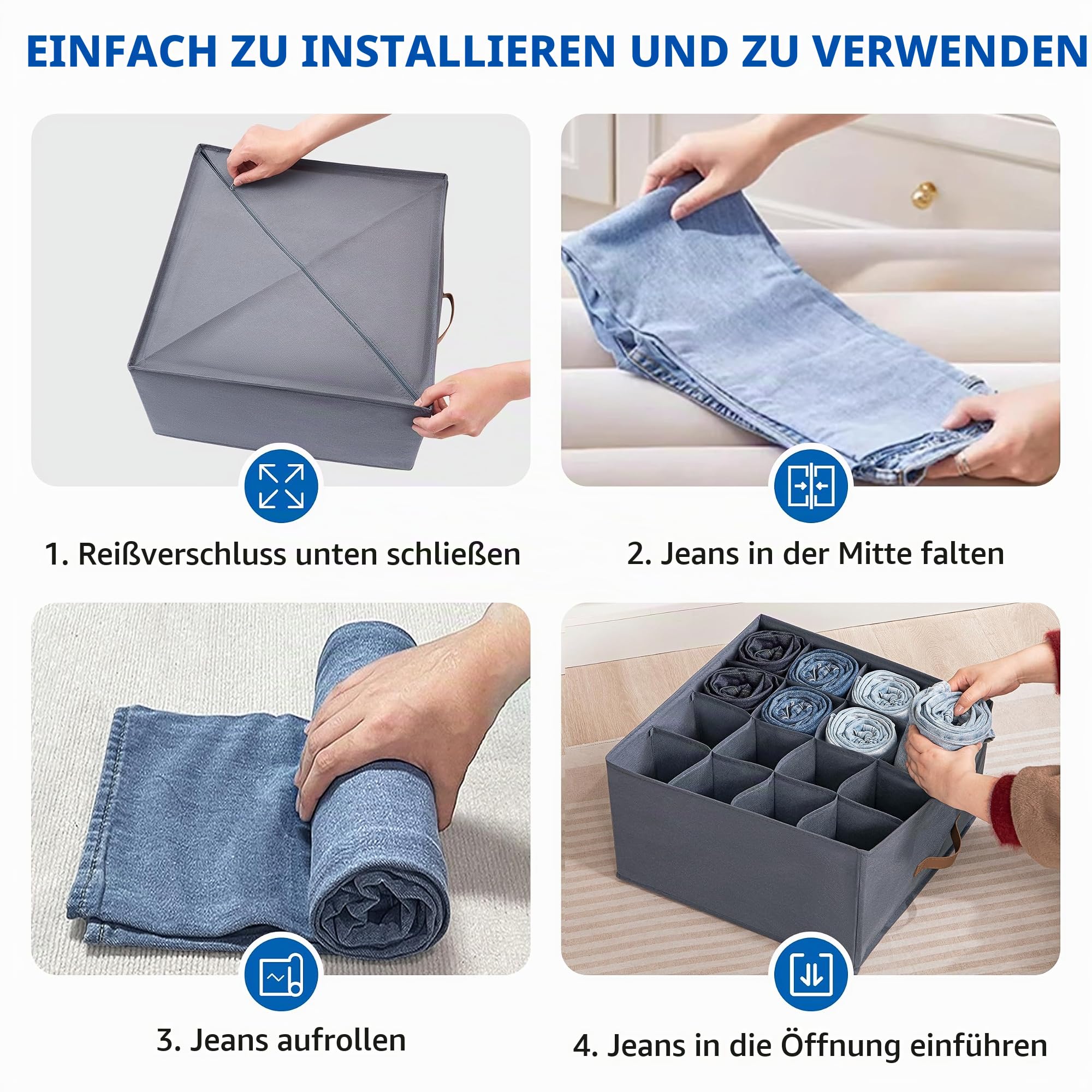 AINIYNM 4 Stück Schrank Organizer Kleiderschrank Aufbewahrungsbox für Kleidung 16 Zellen Schubladen Ordnungssystem aus Vliesstoff Aufbewahrung Boxen für Jeans, Hosen, Handtuch, Shirt, Pullover Küche, Haushalt & Wohnen