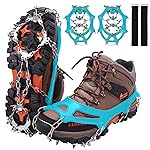 WIN.MAX Crampons for Shoes, Traction Cleats Ice Snow Grips with 19 Stainless Steel Spikes, Shoe Talons Anti - Slip Boots Spikes for Walking, Jogging, Climbing and Hiking (Teal, XL)