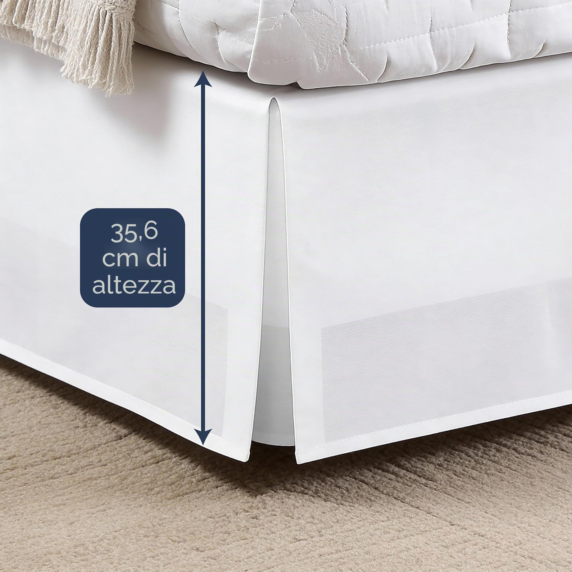 Lux Hotel - Mantovana giroletto in Microfibra, Stile Sartoriale, Lunghezza 35,5 cm, per Letto Matrimoniale, Colore: Bianco
