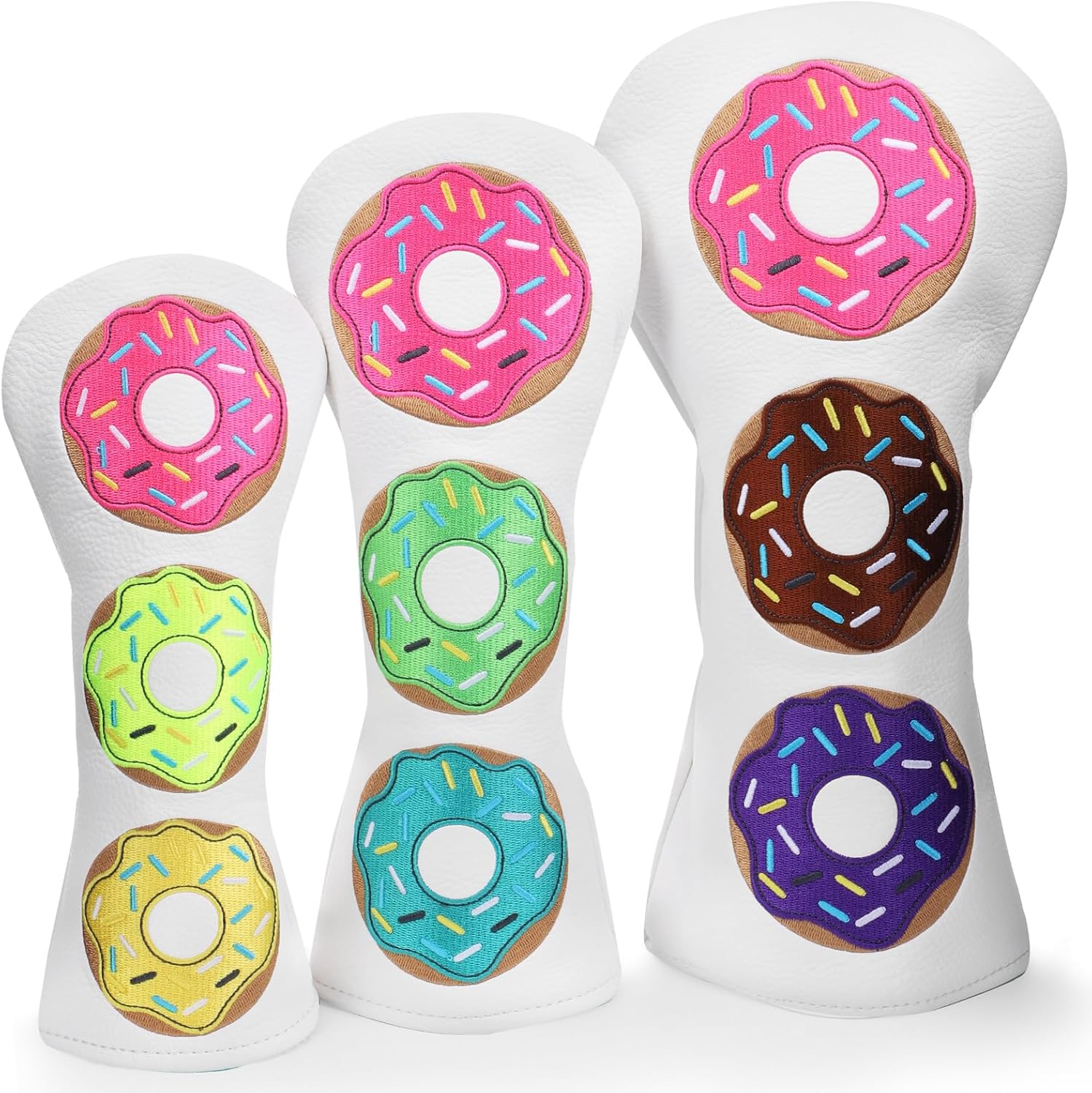 Club Covers Headcovers - Choose Driver (460cc) Headcover, 3 5 Fairway Wood Cover, Hybrid Rescue Head Covers, or 3pcs Golf Headcovers Set 1 3 h Donut Embroidered Design