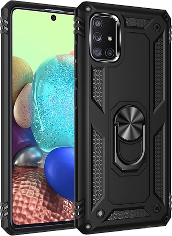Dionsibei Military Grade Drop Impact for Samsung Galaxy A71 5G Case 360 Metal Rotating Ring Kickstand Holder Armor Heavy Duty Shockproof Case for Samsung Galaxy A71 5G Phone Case Black