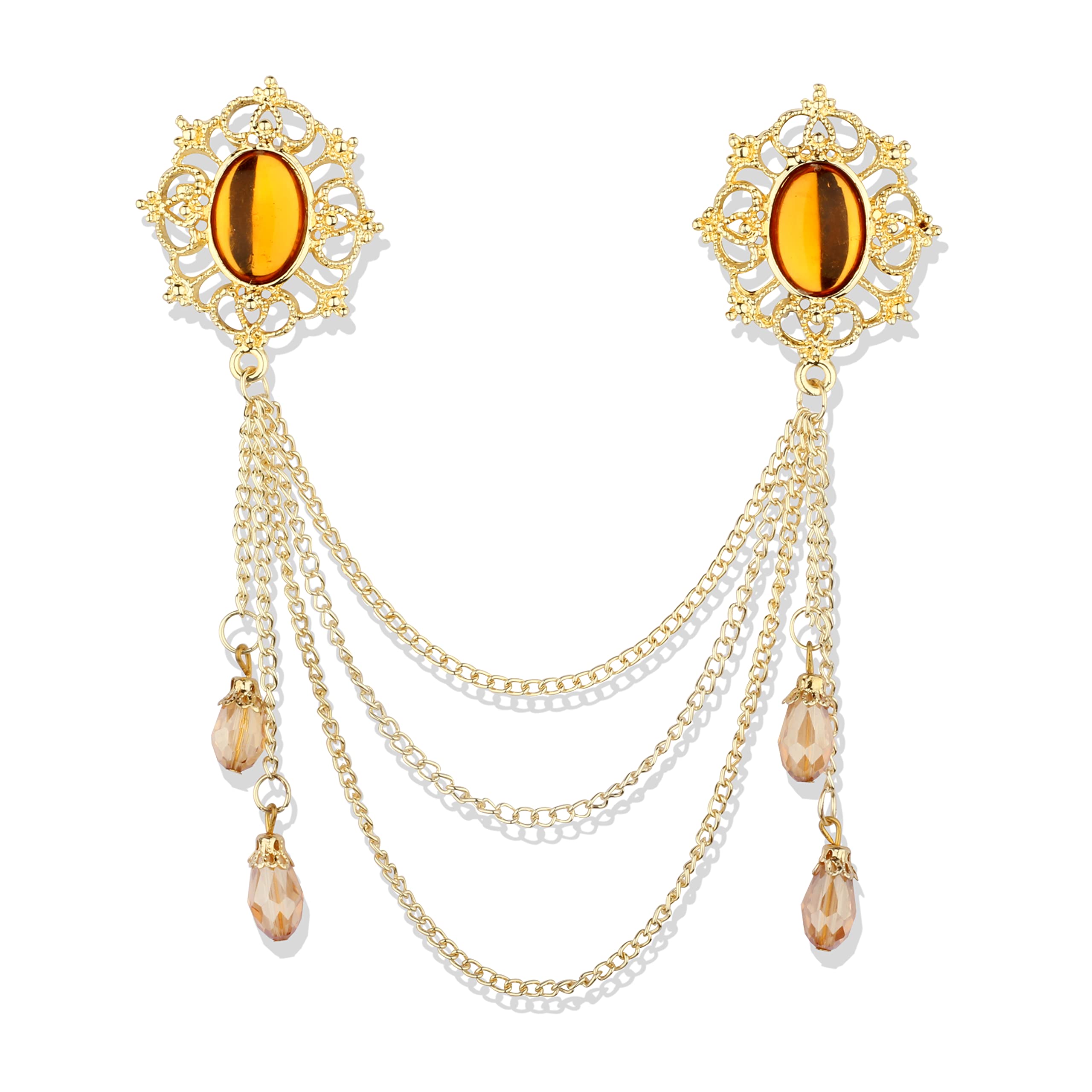 Panjatan Crownly Framed Ravishing Golden Pearl and Hanging Crystal with Golden Non-Precious Metal Chain Pin Brooch for Men and Women (B08XLYK62F) Amazon Price History, Amazon Price Tracker