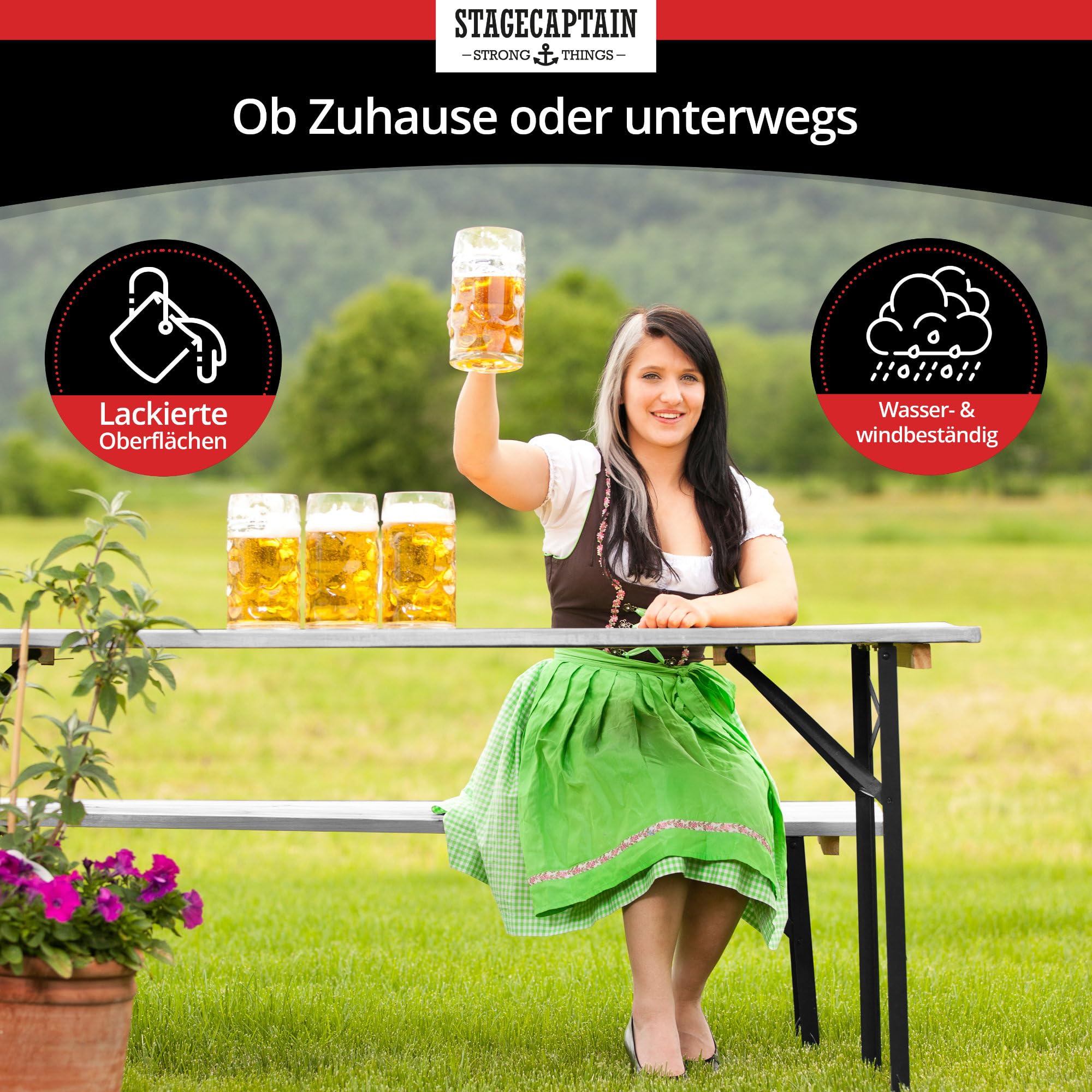 Stagecaptain Hirschgarten Set Tavolo Da Birreria Per Balcone 117 cm Grigio